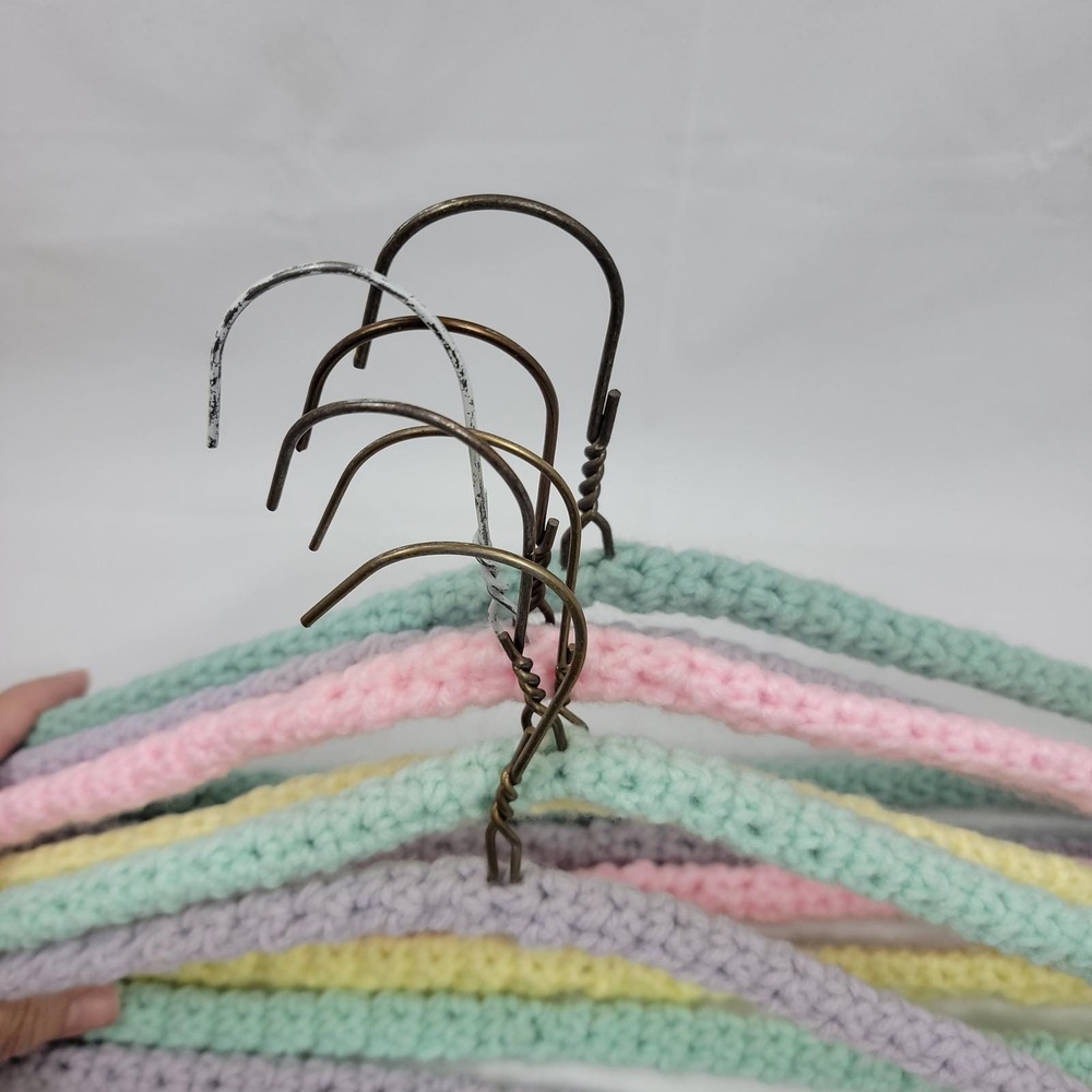Vintage Handmade Crochet Clothes Hangers Multicolor Pastels Set of 6 Retro Boho